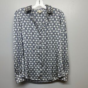 Tamara H. Blue and White Nautical Pattern Long Sleeve Women's Blouse SIZE S